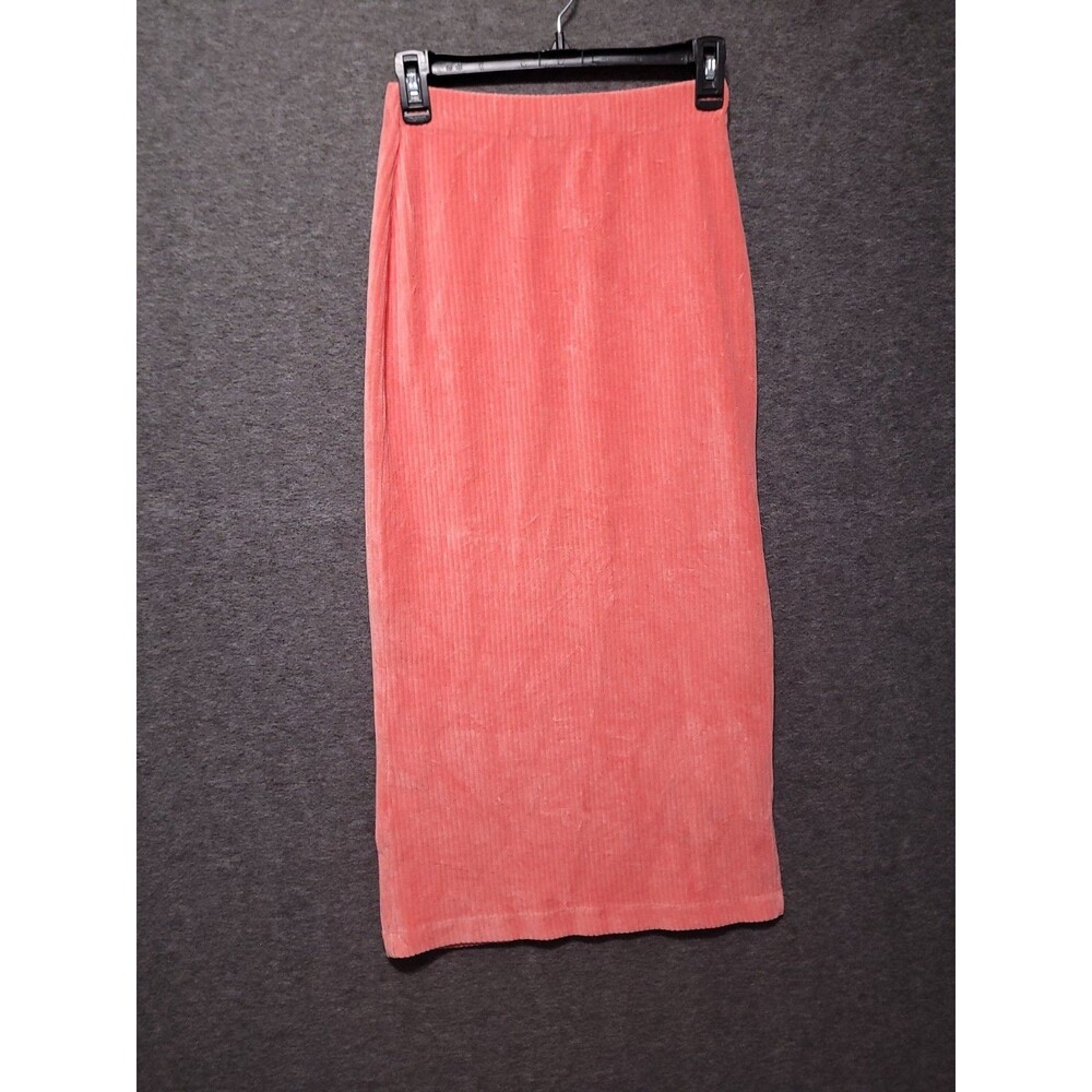 Free People XS pink velour skirt straight pencil a-line slit elastic waistband